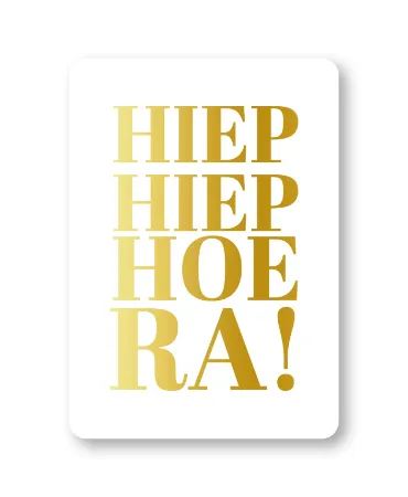 KP® Wenskaarten A6 - Hiep hiep hoera (wit/goud) - 10 stuks