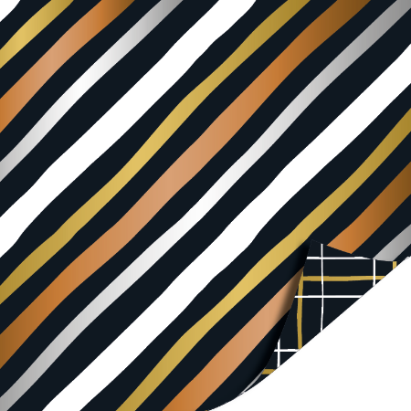 Afbeeldingen van KP® Cadeaupapier 50cm 100m - Grid black/gold