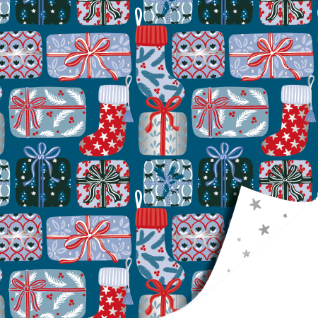 Afbeeldingen van KP® Cadeaupapier 50cm 100m - Xmas gifts blue