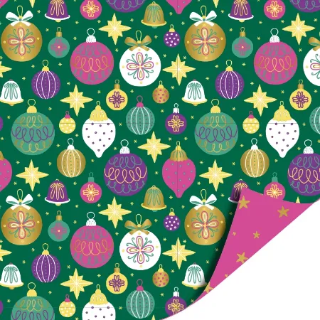 Afbeeldingen van KP® Cadeaupapier 30cm 100m - Christmas ornaments green