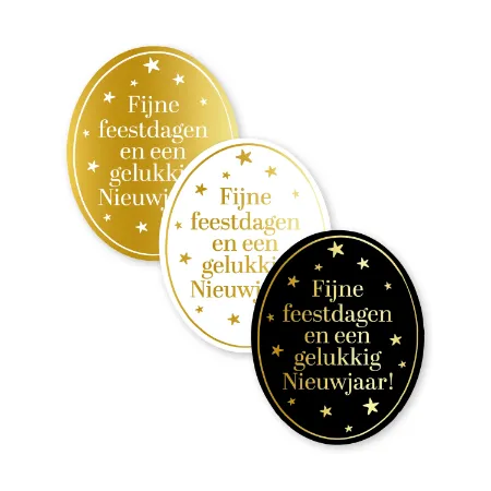 KP® Stickers 40x50mm - Fijne feestdagen, Gelukkig nieuwjaar (3 varianten) 250p/r