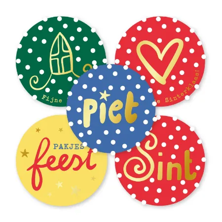 KP® Stickers D40mm - Sinterklaas stickers (5 varianten) 250p/r