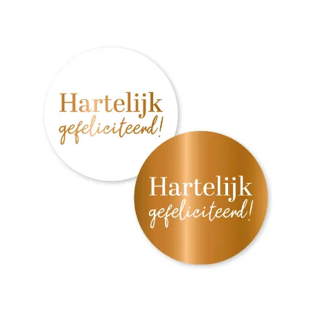KP® Stickers D40mm - Hartelijk gefeliciteerd(brons) (2 varianten) 250p/r