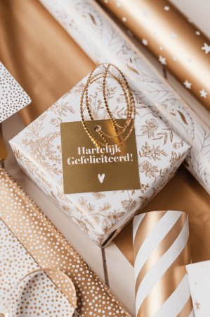 KP® Cadeaulabel - Hartelijk gefeliciteerd (goud) - 60x60mm