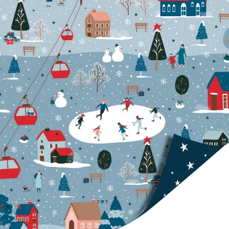 Afbeeldingen van KP® Cadeaupapier 30cm 100m - Winter wonderland blue