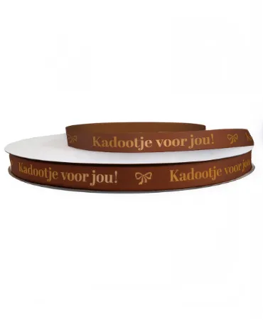 KP® Satijnlint 12mm - Kadootje voor jou, bruin/koper 100m
