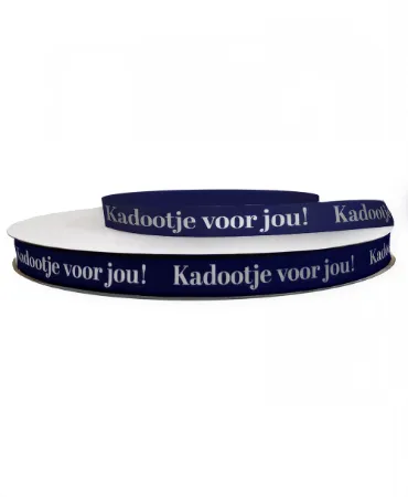 KP® Satijnlint 12mm - Kadootje voor jou, blauw/zilver 100m