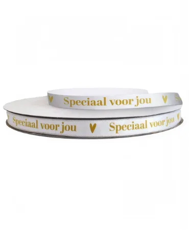 KP® Satijnlint 12mm - Speciaal voor jou, wit/goud 100m